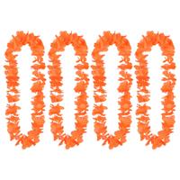 Boland Hawaii krans/slinger - 4x - Tropische kleuren oranje - Bloemen hals slingers