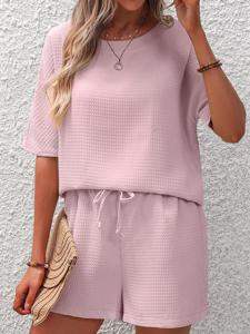 Loose Casual Plain Crew Neck Two-Piece Set