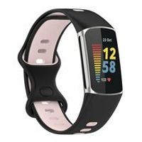 FitBit Charge 5 & 6 Sportbandje met dubbele lus - Zwart / roze - Tweekleurig - Maat: L - thumbnail