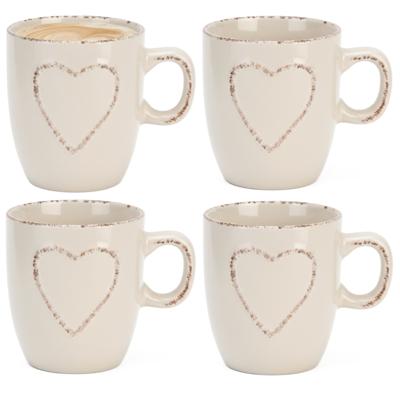 Siaki mokken set Heart - 4x - wit - 150 ml - koffie / thee - keramiek Siaki mokken set Heart - 4x - wit - 150 ml - koffie / thee - keramiek