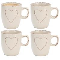 Siaki mokken set Heart - 4x - wit - 150 ml - koffie / thee - keramiek