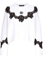 Dolce & Gabbana pull à empiècements en dentelle - Blanc - thumbnail