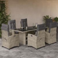 7-delige Tuinset met kussens poly rattan grijs