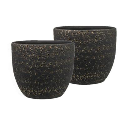 Ter Steege Plantenpot/Bloempot Lava Stone - Set van 2x stuks - zwart - 29 x 26 cm - binnen