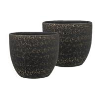 Ter Steege Plantenpot/Bloempot Lava Stone - Set van 2x stuks - zwart - 29 x 26 cm - binnen