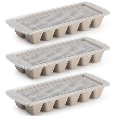 Plasticforte IJsblokjesvormen - taupe - 3x stuks - met afsluitdeksel - 28 x 11 cm - ijsklontje