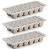 Plasticforte IJsblokjesvormen - taupe - 3x stuks - met afsluitdeksel - 28 x 11 cm - ijsklontje