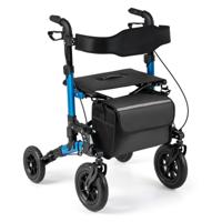 Rollator voor Senioren Opvouwbare Looprek met Zitje Netrugleuning Vering Grote Voorwielen en Stokhouder Rollator met Opbergtas Max. Belasting 136 kg Mobiliteitshulpmiddel-Blauw