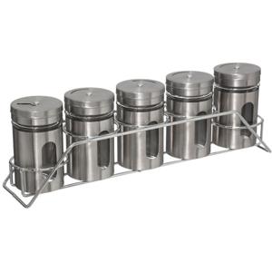 Kruidenrekje met 5 kruidenpotjes - 28 cm - RVS - Keukenkruiden potjes - Kruiden bewaren