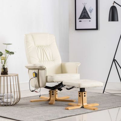 vidaXL Massagestoel verstelbaar met voetenbankje kunstleer crème