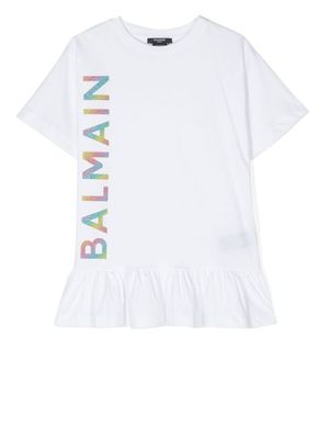 Balmain Kids robe à logo imprimé - Blanc