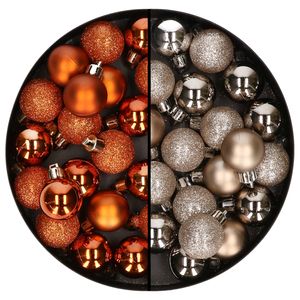 40x stuks kleine kunststof kerstballen oranje en champagne 3 cm