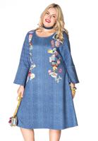 Yoek Dress denim/emoji | Blauw | Maat Plus