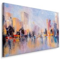Schilderij - Panorama stad (print op canvas), multi-gekleurd, wanddecoratie , 120x80cm