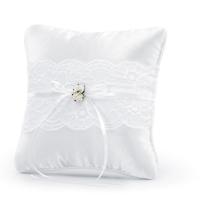 Bruiloft/Huwelijk trouwringen kussen - met witte roosjes - wit - kussentje - 16 x 16 cm