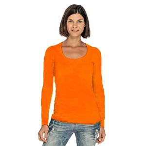 Bodyfit dames shirt lange mouwen/longsleeve oranje XL (42)  -