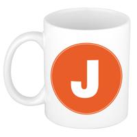 Koffie mok met de letter J - beker - oranje - eerste letter van een voornaam - wit - 300 ml