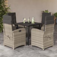 5-delige Tuinset met kussens poly rattan lichtgrijs