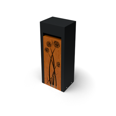 Brievenbus Libus Combo zwart Corten L30 x B40 x H100 met Allium motief - Geroba