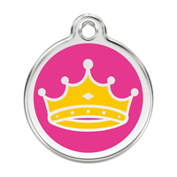 Queen's Crown Hot Pink roestvrijstalen hondenpenning large/groot dia. 3,8 cm - RedDingo