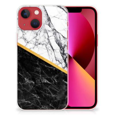 Apple iPhone 13 | TPU | Siliconen hoesje | Marmer Wit Zwart - Origineel Cadeau Man
