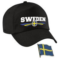 Zweden supporters setje - baseballcap print zwart - colbert pin broche vlag - volwassenen