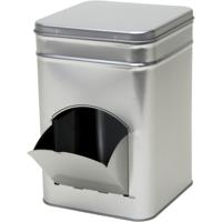 Vierkant opbergblik/bewaarblik met dispenser - zilver - 14 x 21 cm - Koffiecups/suikerklontjes Vierkant opbergblik/bewaarblik met dispenser - zilver - 14 x 21 cm - Koffiecups/suikerklontjes