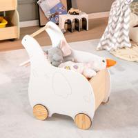 Houten Boodschappenwagen voor Kinderen Minitrolley met Rubberen Wielen Grote Opbergdoos Cadeaus voor Kinderen 1-3 Jaar Wit