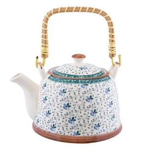 Clayre & Eef Theepot met Filter 700 ml Blauw Keramiek Rond Bloemen