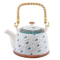 Clayre & Eef Theepot met Filter 700 ml Blauw Keramiek Rond Bloemen