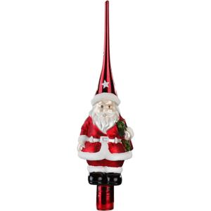 Kerstboom piek - rood - glas - 28 cm - kerstman vorm - kerstboompiek