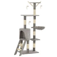 The Living Store Kattenkrabpaal - Grijs - 138 cm - Met muizenspeeltjes - ladder - comfortabel huis - - thumbnail