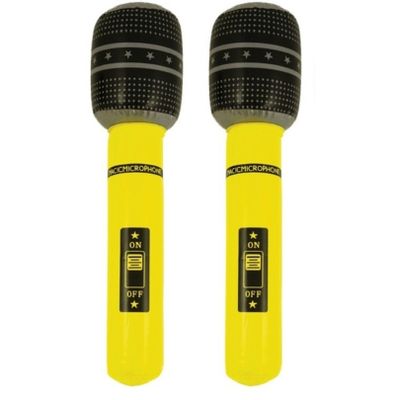 Set van 2x stuks neon gele opblaasbare microfoon 40 cm