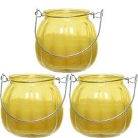 3x citronella kaarsen in glas - 15 branduren - D8 x H8 cm - geel - geurkaarsen - thumbnail