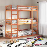 Stapelbed 3-persoons massief grenenhout wasbruin 75x190 cm