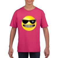 Emoticon t-shirt stoer roze kinderen XL (158-164)  -