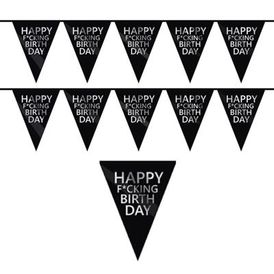 Happy Fucking Birthday vlaggenlijn - 3x - Verjaardag wens slinger - kunststof - 600 cm - zwart