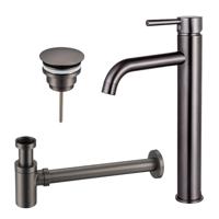 Fortifura Calvi Wastafelkraanset - verhoogde wastafelkraan - always open plug - verlaagde design sifon - Geborsteld Gunmetal PVD SW766541/SW769487/SW767295