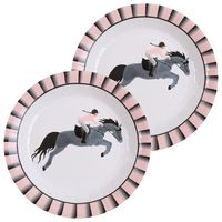 Feest wegwerpbordjes - paarden - 20x stuks - 23 cm - roze/grijs