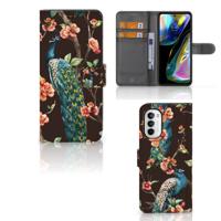 Motorola Moto G52 | Moto G82 | Telefoonhoesje | Met pasjeshouder | Pauw met Bloemen