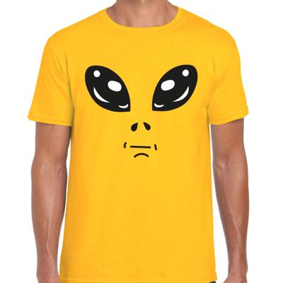 Verkleed T-shirt heren - geel - Alien / buitenaards wezen gezicht - Carnaval