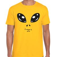 Verkleed T-shirt heren - geel - Alien / buitenaards wezen gezicht - Carnaval