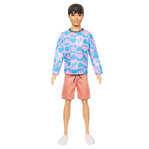 Mattel Fashionistas Ken pop - shirt met gekleurde patronen en trendy harten, bloemen pop