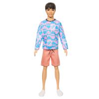 Mattel Fashionistas Ken pop - shirt met gekleurde patronen en trendy harten, bloemen pop - thumbnail