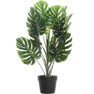 Groene Monstera gatenplant kunstplanten 80 cm met zwarte pot   -