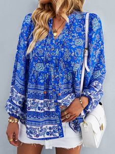 Casual V Neck Floral Loose Shirt