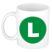 Koffie mok met de letter L - beker - groen - eerste letter van een voornaam - wit - 300 ml