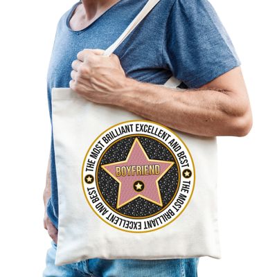 Cadeau tas voor boyfriend/vriend - wit - katoen - 42 x 38 cm - bedankje - verjaardag Cadeau tas voor boyfriend/vriend - wit - katoen - 42 x 38 cm - bedankje - verjaardag