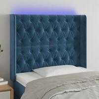 Hoofdbord LED 93x16x118/128 cm fluweel donkerblauw