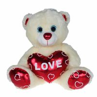 Pluche knuffelbeer met wit/rood Valentijn Love hartje 30 cm   - - thumbnail